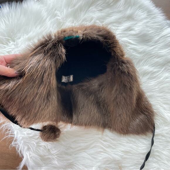 Handmade Ada M Wilson Alaskan Fox Trapper Hat Fox Fur Suede Leather Eskimo Black - Picture 3 of 8